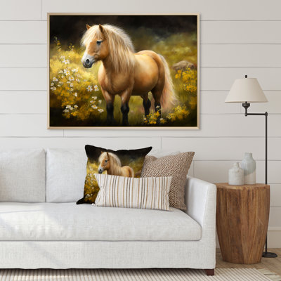 " Golden Pony In Flower Meadow "