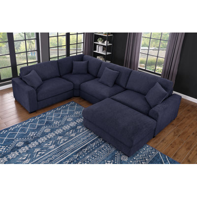 Modular 5 Seats Cloud Sofa Comfy Corner Couch With Movable Ottoman