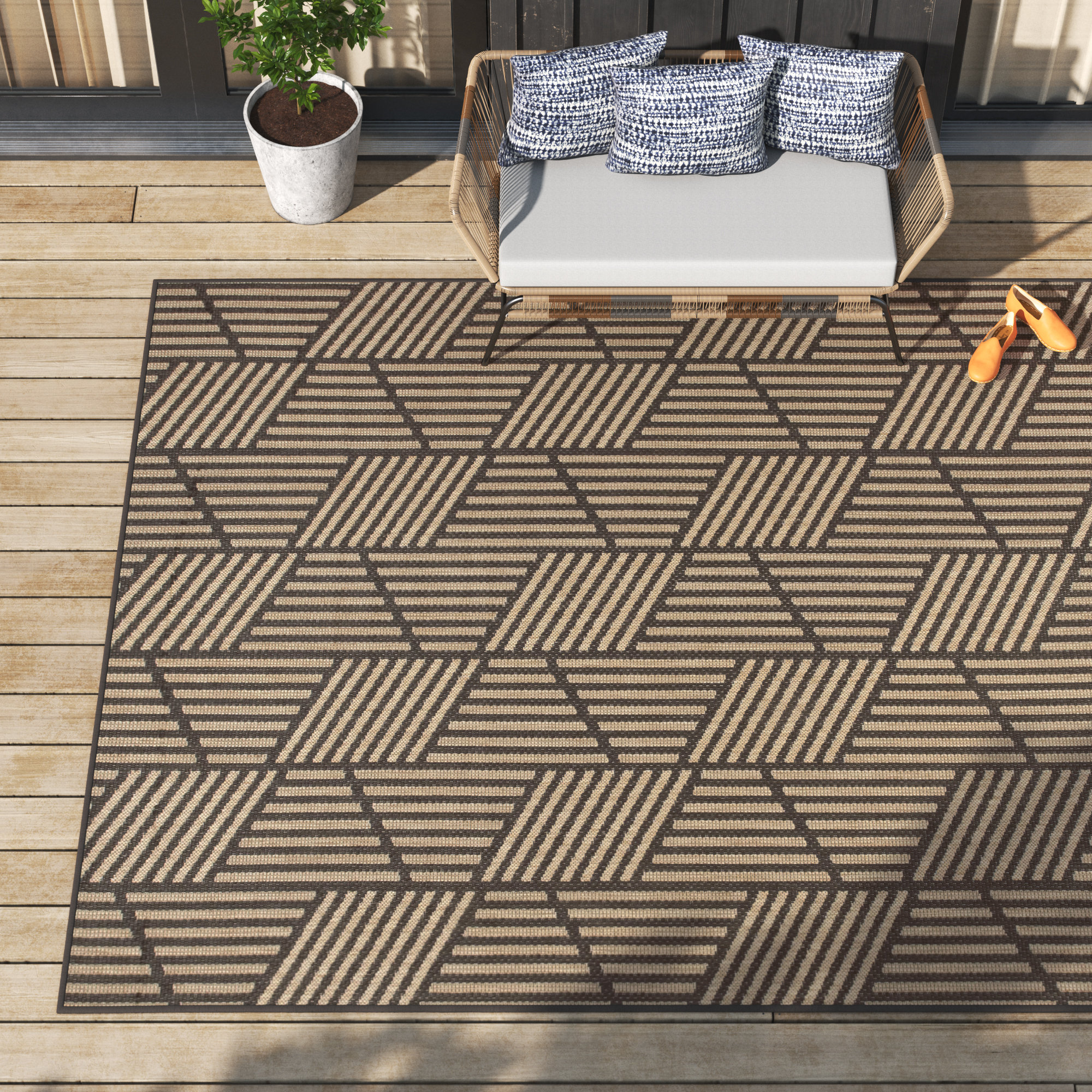 Kendall Geometric Indoor / Outdoor Tan Area Rug Mistana Rug Size: Rectangle 4' x 6