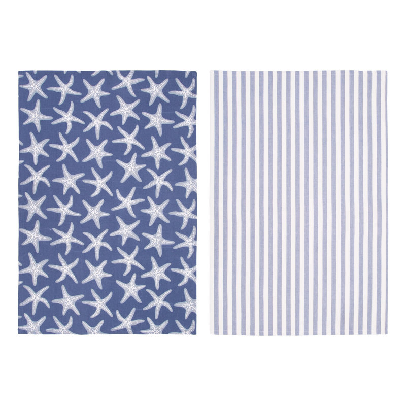 «Calming Seas» - Étoile de mer et rayures - ensemble de 2 reproductions de 100% coton