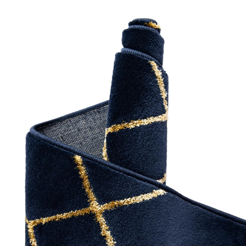 Glam Navy Blue Gold Area Rug, Rectangle 9' x 12'