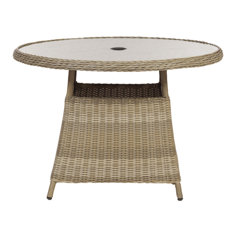 Wentworth Round Glass Outdoor with Umbrella Hole Dining Table, H74 x W110 x L110cm