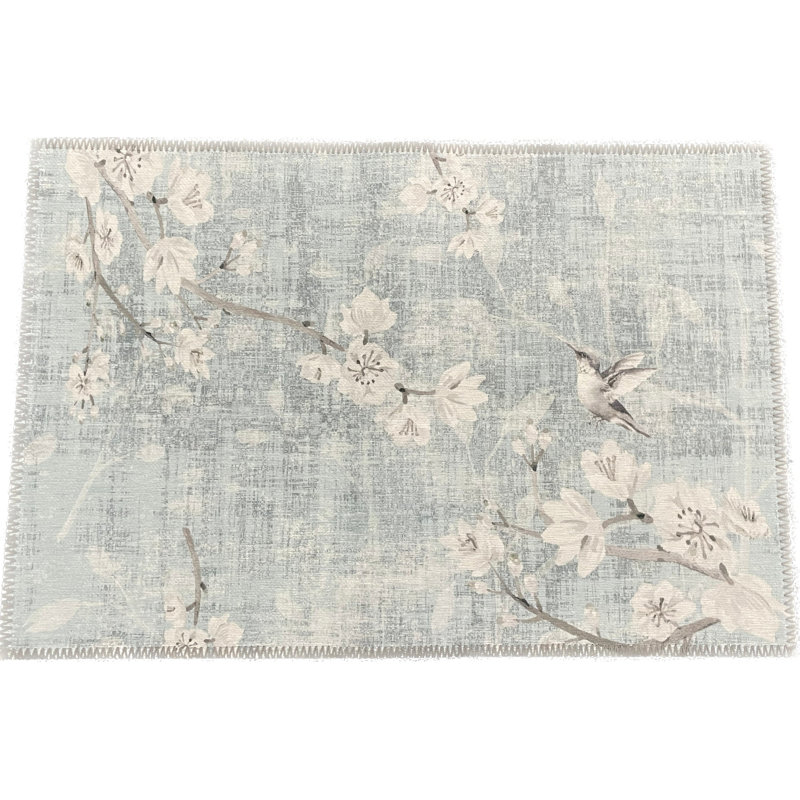Blossom Fantasia Microfiber Rectangle Washable Rug, Sky, Rectangle 3' x 5'