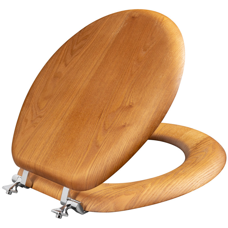 MAYFAIR 9601CP Toilet Seat with Chrome Hinges, ROUND, Natural Oak Veneer