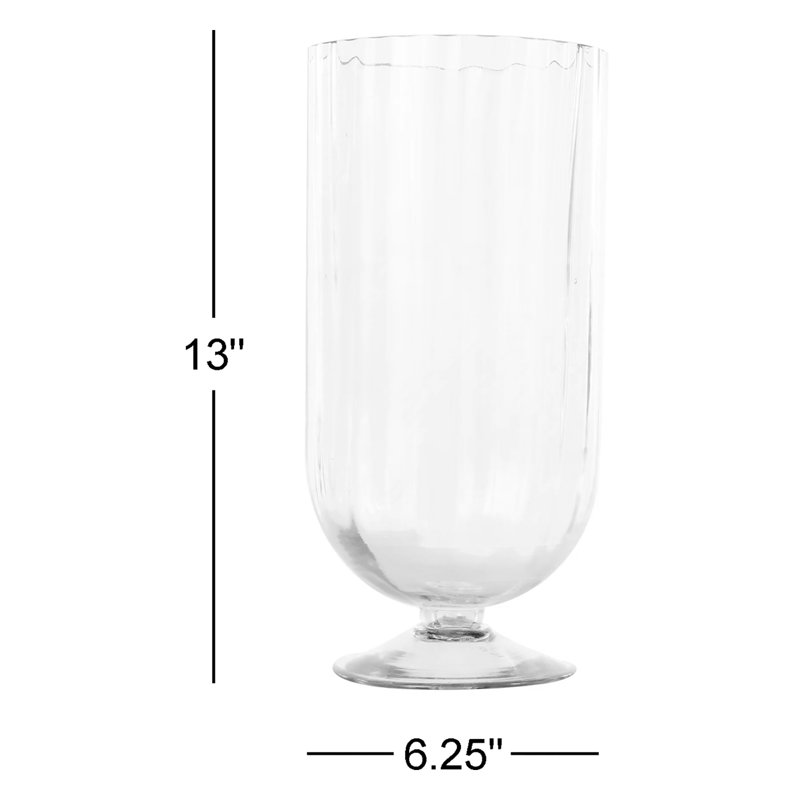 Cole And Grey Glass Ribbed Candle Holder With Elevated Base