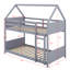 Lit superposé simple au dessus d'un lit simple, structure de lit superposé au sol en bois d'hévéa avec échelle et garde-corps et têtes et pieds de lit, lit superposé bas