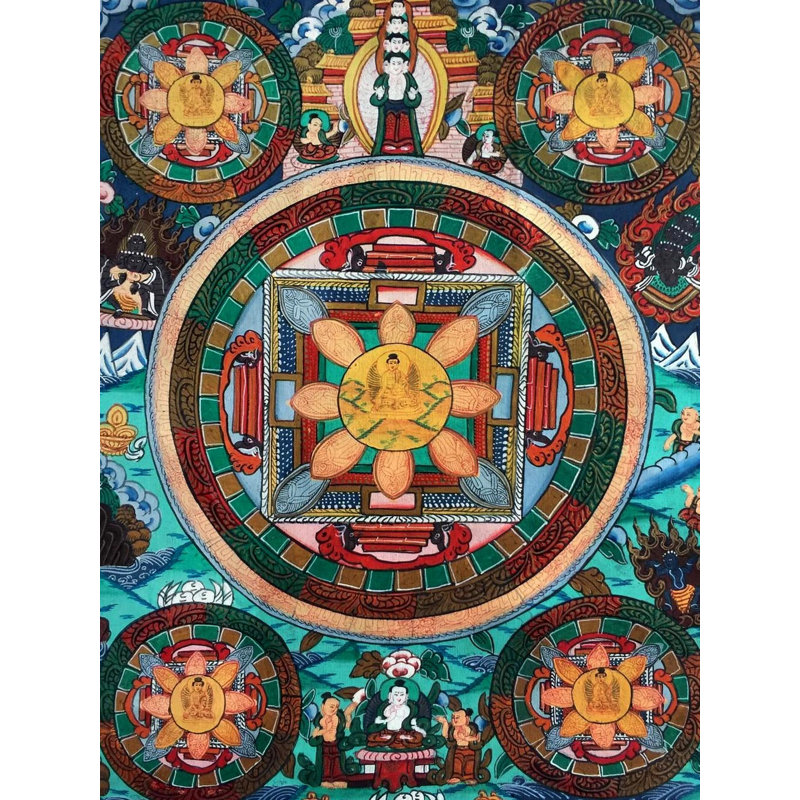 Cinq mandalas Thangka (Thangka sans brocart)