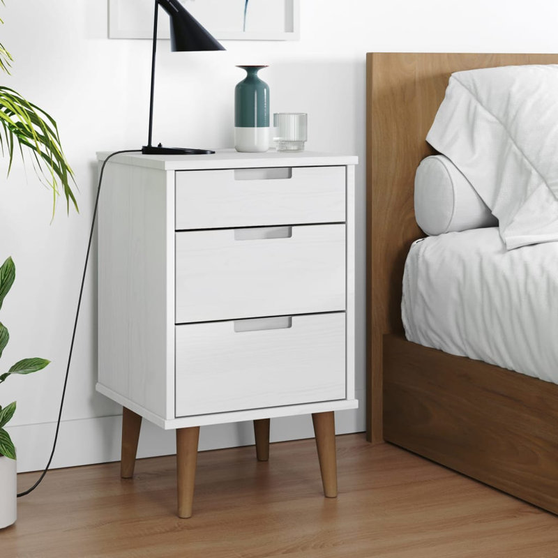 Hailley 40cm W Solid Wood Bedside Table, White