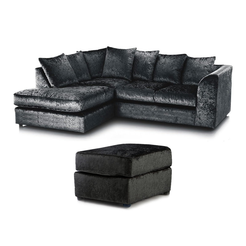 4 Seater Velvet Corner Sofa, Left Hand Facing, Black