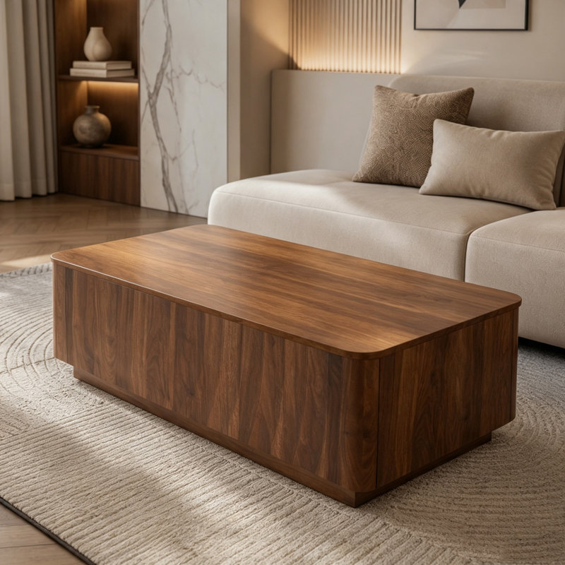 47'' Rectangle Coffee Table With Storage, Walnut Brown
