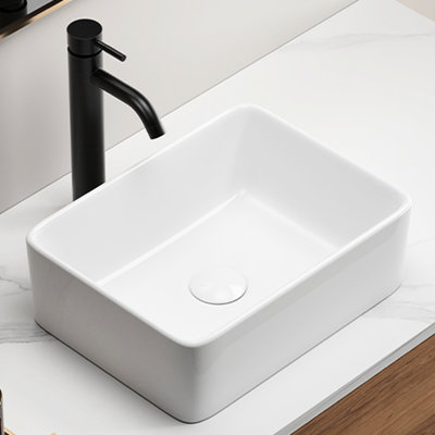 Lavabo vasque de salle de bain rectangulaire blanc 16 po x 12 po, drain central de 1 à 3/4 po et lavabo de comptoir en céramique lisse pour salle de bain, conception rectangulaire, argile