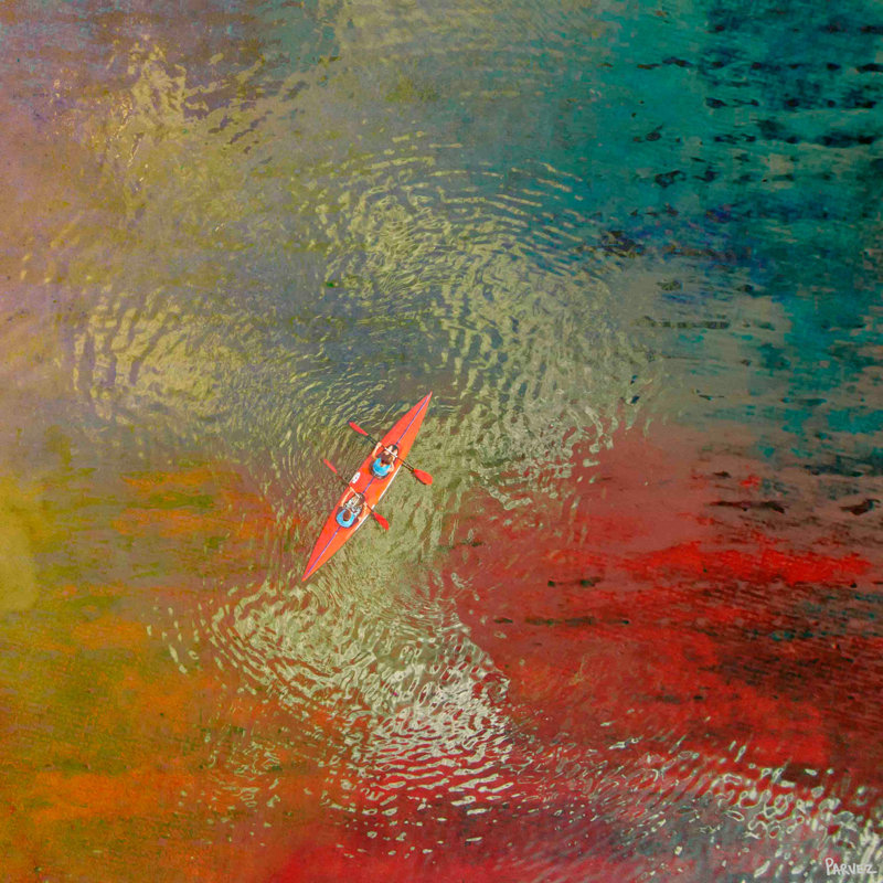 « red kayak » par parvez taj,, reproduction d’art sur toile tendue, 48 po x 48 po
