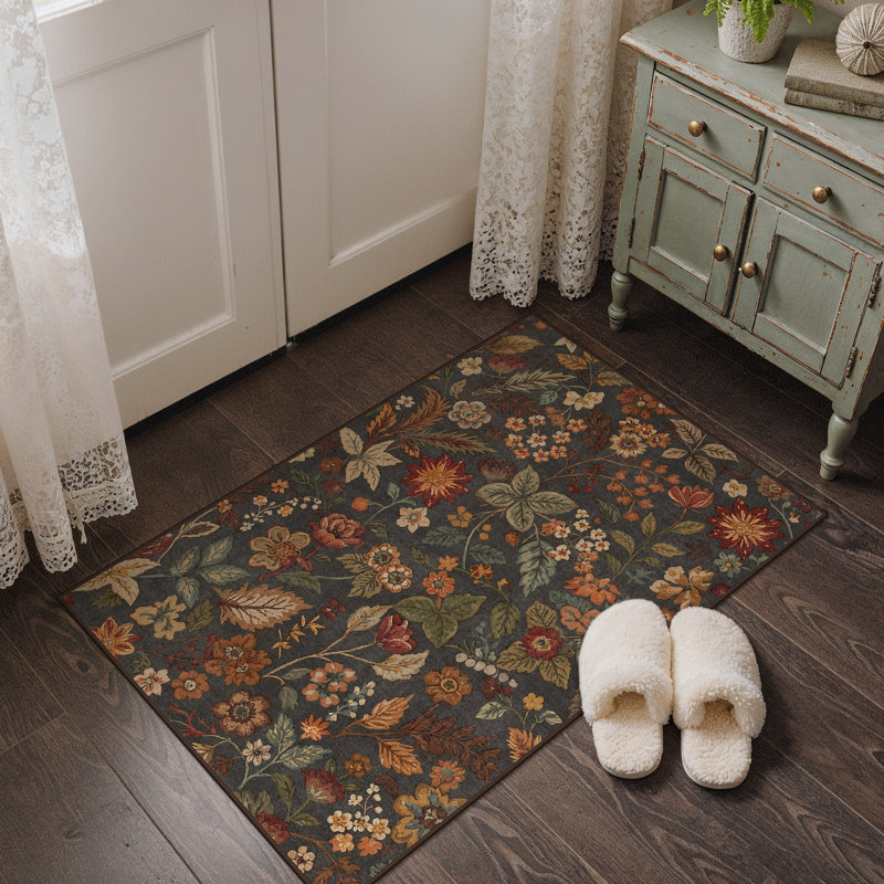 Ammons Veridia Floral Machine Washable Brown Indoor Area Rug with Non-Slip Backing, Rectangle 9' x 12'