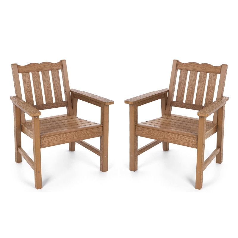 Aglaee Patio Dining Chair, All-Weather HIPS Outdoor Dining Armchair, Teak