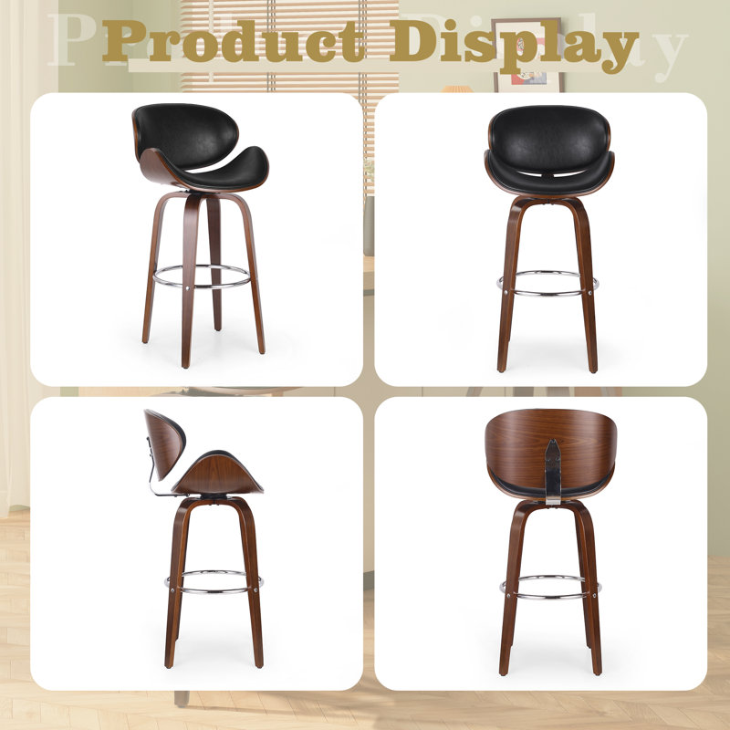Corrigan Studio® 30" Modern Upholstered Counter Height Bar Stools, Swivel Bar Stools With Back, Black