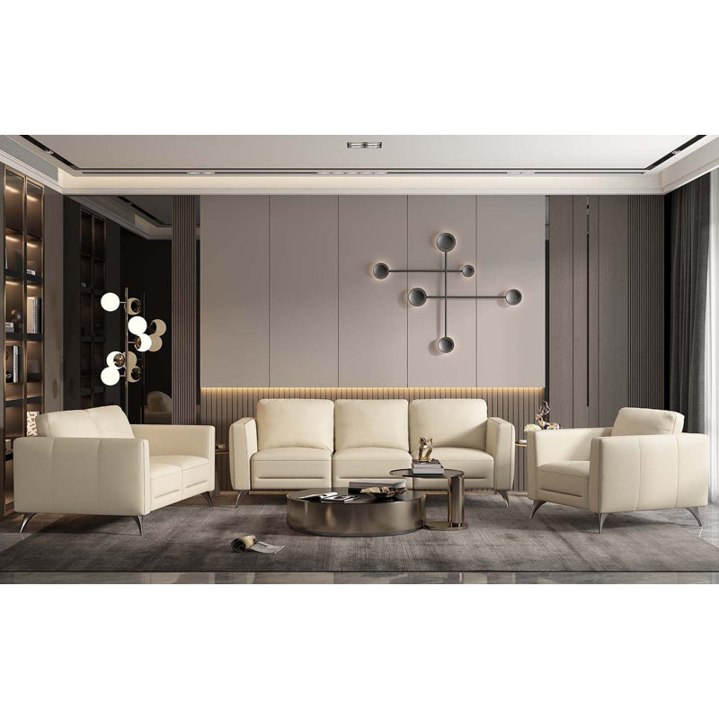 Lyanna Loveseat Cream Faux Leather, Cream Genuine Leather