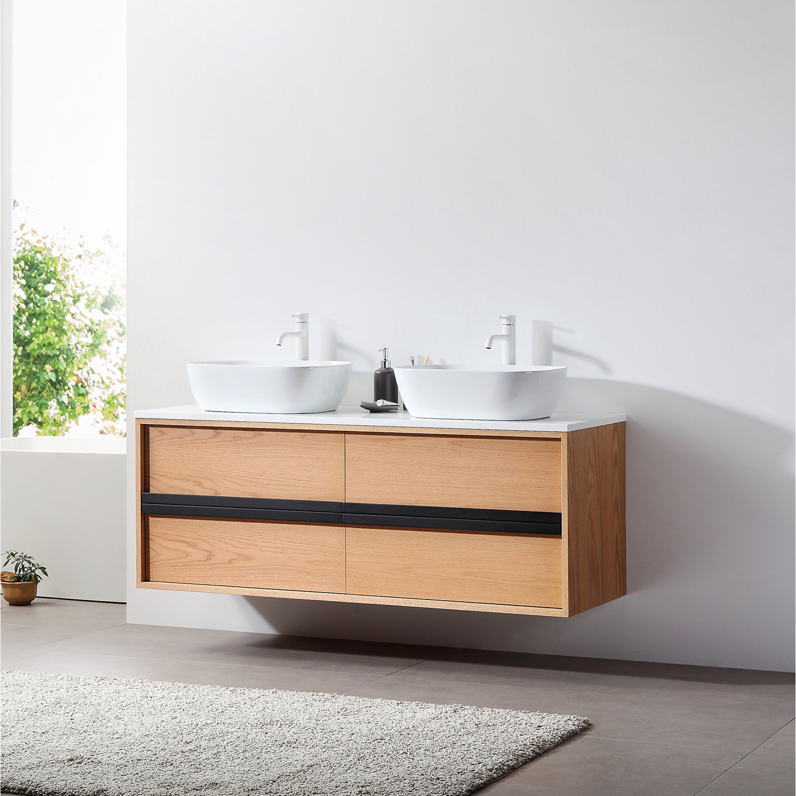Sintra 55" Eucalyptus Double Bathroom Vanity, Whitewash