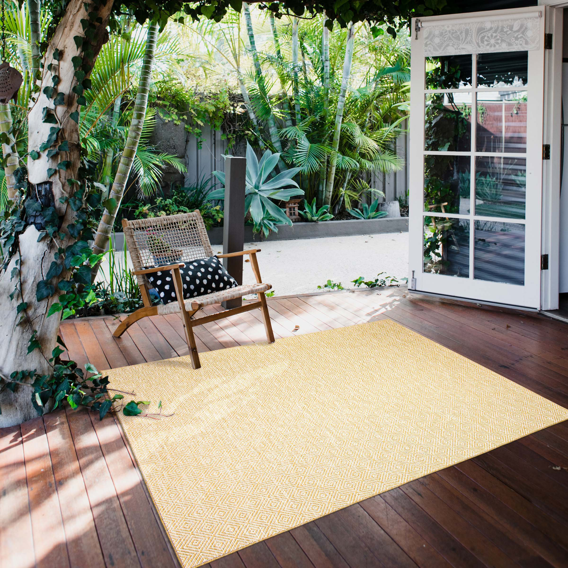 Latitude Run® Geometric Gold Indoor / Outdoor Area Rug | Wayfair
