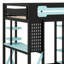 Lit mezzanine avec bureau et tablettes de rangement, structure en bois avec station de charge et lumière RVB-48342561