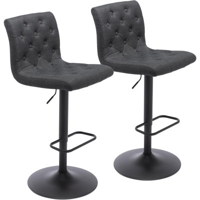 Ensemble de 2 tabourets de bar touffetés en tissu, tabourets de bar réglables à hauteur de comptoir pivotante avec dossier, chaises de bar rembourrées sans accoudoir pour la cuisine et le café