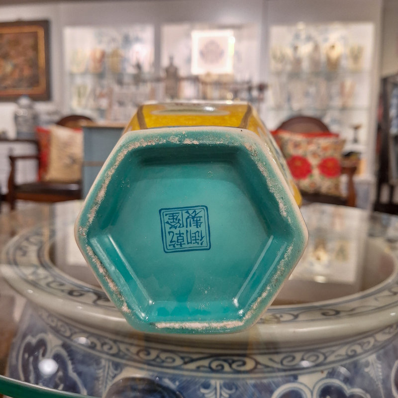 Yellow Hexagonal Porcelain Vase