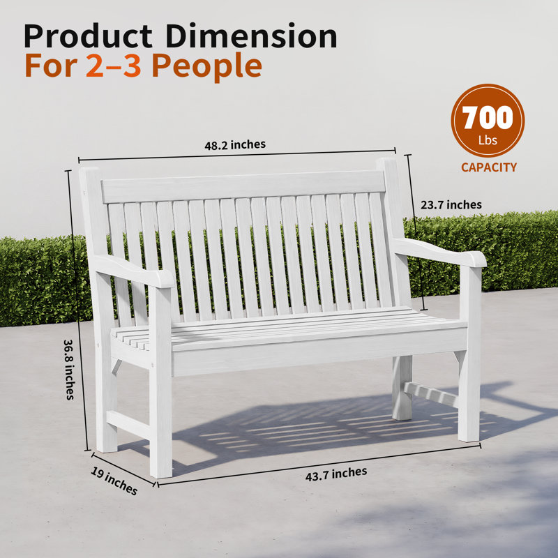 All-Weather Outdoor Bench – Poly Lumber Garden Seating Patio Furniture, White