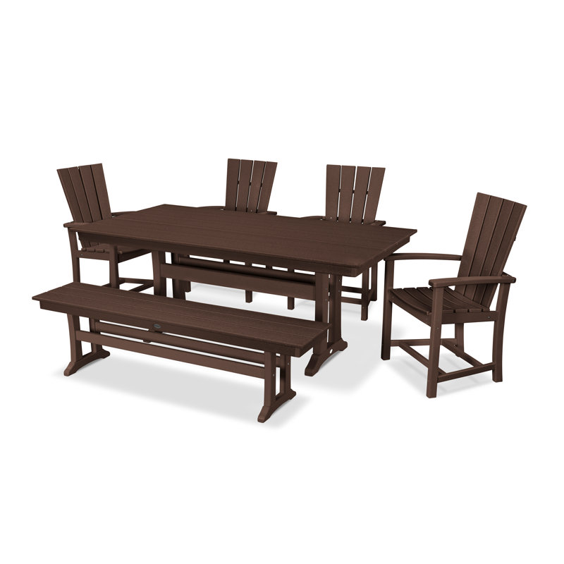 Quattro 6-Piece Farmhouse Dining Set with Trestle Legs and Bench, Mahogany