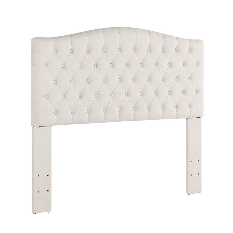 Button-Tufted Upholstered Headboard with Wall-Mount Option, Ivory Linen, Full / Queen