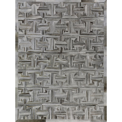 Natural Hide Cowhide Geometric Area Rug in Gray