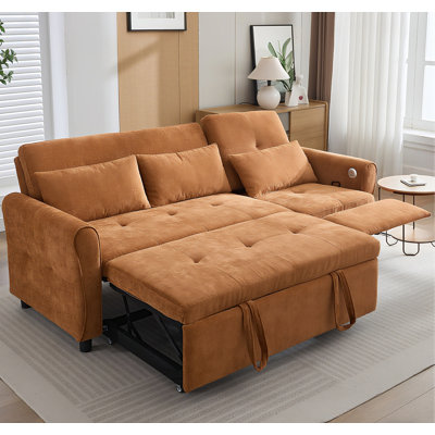 82" W Three-Seater Chenille Upholstered Sofa, 2-In-1 Convertible Sleeper Sofa With Reversible Recliner