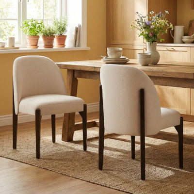 Ensemble de 2 chaises de salle à manger en bois, chaise de salle à manger rembourrée en tissu moderne, chaise de salle à manger de style maison de campagne, beige