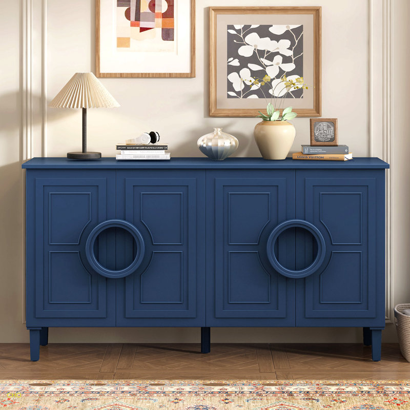 Buffet à quatre portes avec poignées françaises chics - spacieux pour l'entrée et le salon, Marine