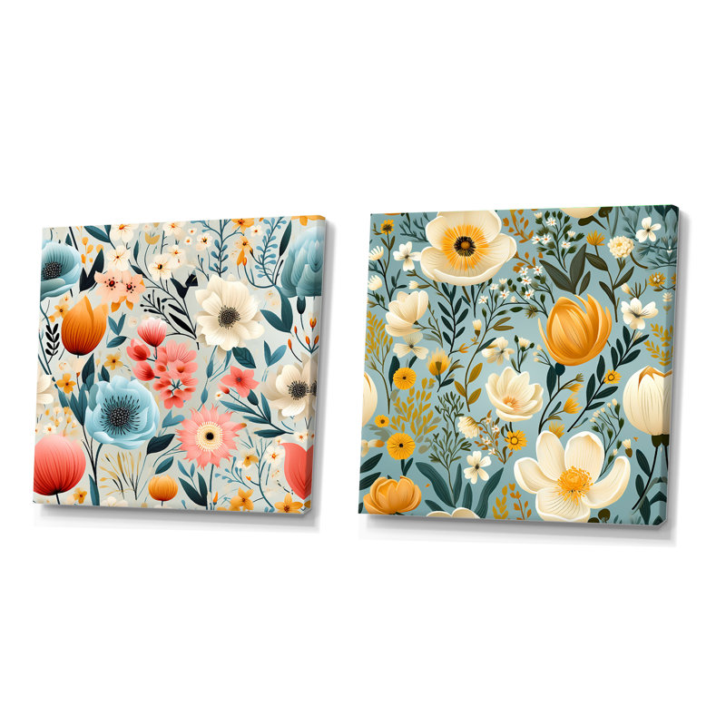 Alpharetta - Ensemble de 2 collages carrés floraux, H 16 po x l 33 po, Toile tendue