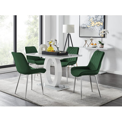 Scottsmoor Modern High Gloss & Glass Dining Set - 4 Luxury Velvet Mid-Century Upholstered Chairs