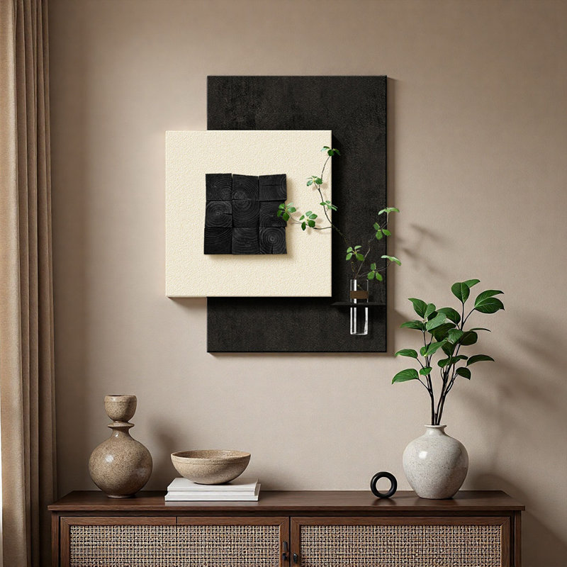 Art mural 3D en grès de bois massif 3D sans verdure, H 39,37 po x l 31,5 po x P 5,51 po