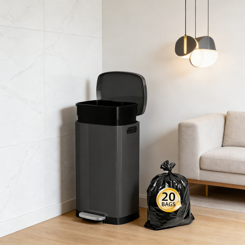 Poubelle de cuisine en acier inoxydable de 13 gallons avec couvercle, poubelle à pédale résistante aux empreintes digitales avec seau intérieur amovible, couvercle silencieux à fermeture en douceur pour la maison et le bureau