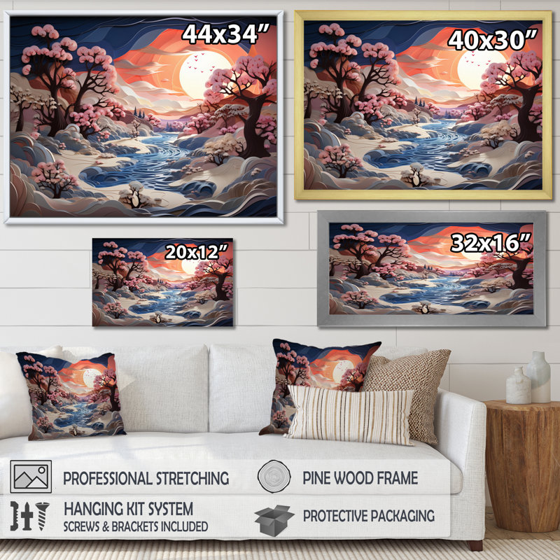 «Beautiful Country Charm in Winter II», reproduction sur toile, 16" H x 32" W, Cadre naturel flottant