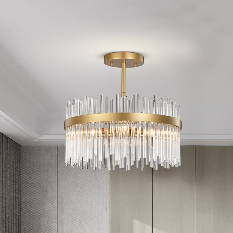 Plafonnier encastré en laiton chaud mat 17 po avec barres en verre transparent Iola
