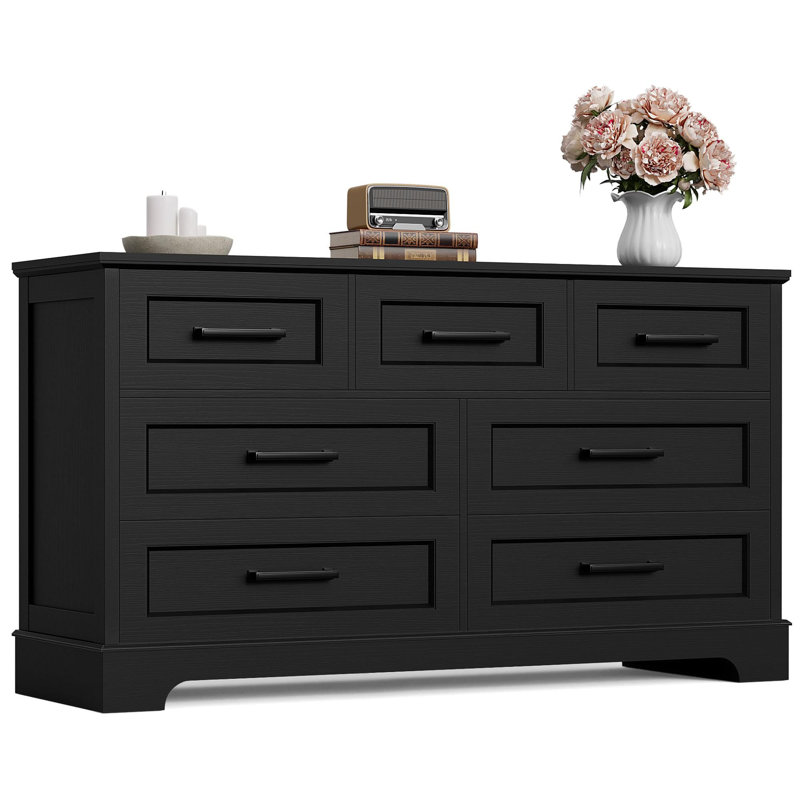 Commode 7 tiroirs, commode de ferme 54 po, Noir