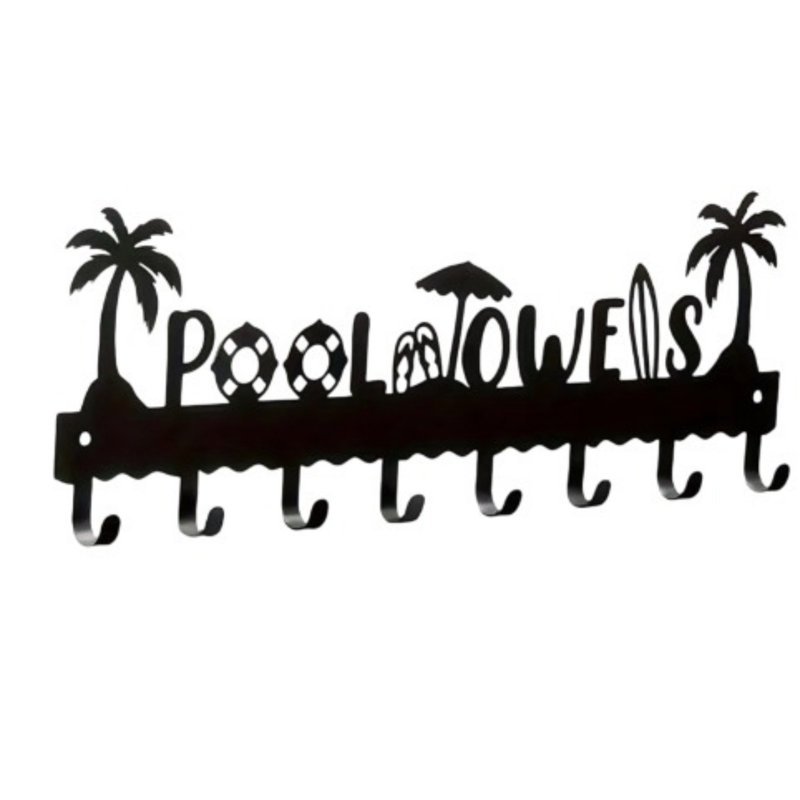 Porte-serviettes mural pour piscine en fer forgé avec crochets extérieur imperméable et antirouille pour les serviettes