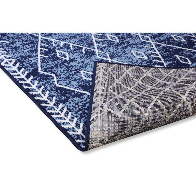 Tapis géométrique bleu, Tapis de couloir 2 pi x 8 pi