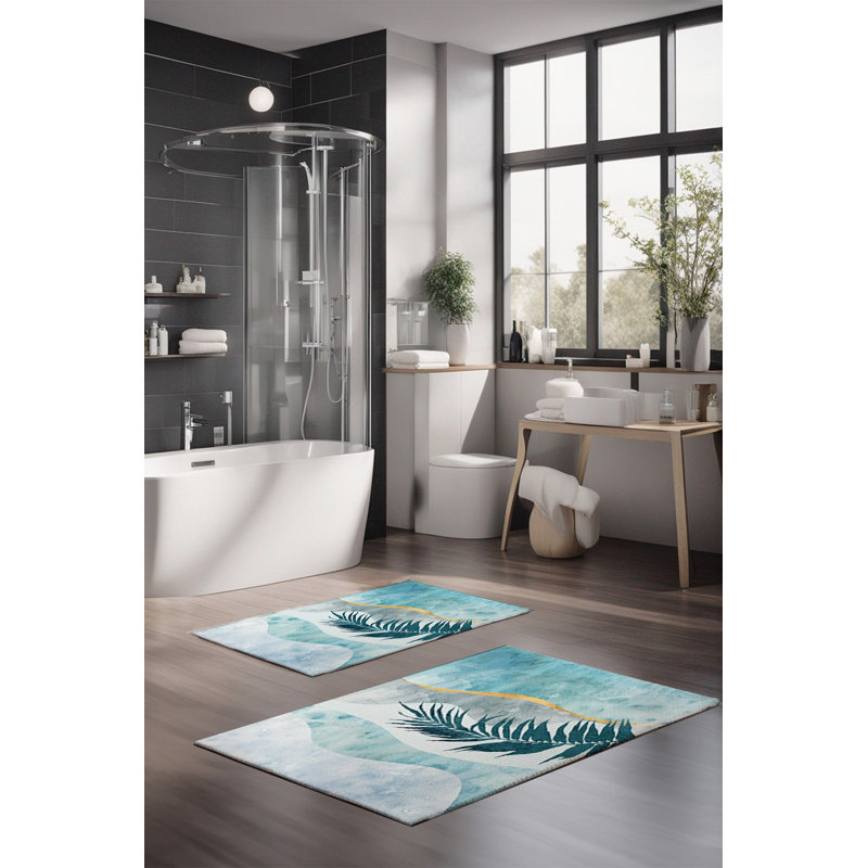 Eakly Luxury Bathmat Set (2 Pieces), 100% Polyester, 16.0 x 23.6 inches & 23.6 x 39.4 inches | Non-Slip Antibacterial Design, 0.3 in Pile Height | Machine Washable, Durable & Easy to Clean | Ideal for Bathroom Décor