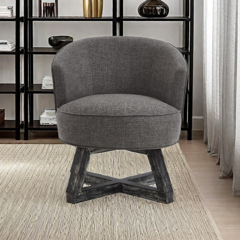 Classic Linen Fabric Swivel Lounge Chair | 360° Freely Rotating with Cross-Shaped Solid Wood Base & Legs | Comfortable Accent Chair for Living Room, Bedroom, Office & Dresser