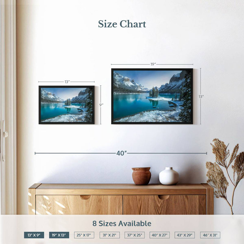 Spirit Island en hiver, 19 po x 13 po, Cadre flottant noir