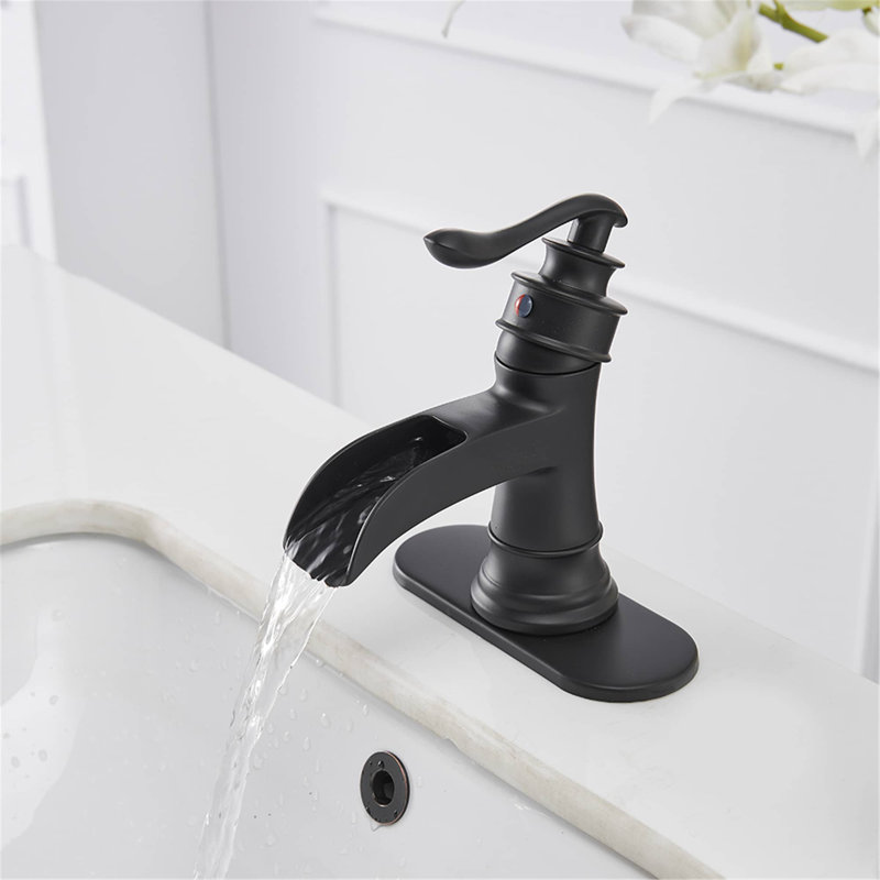 Robinet de salle de bain monotrou avec cascade Waterfall, Noir mat