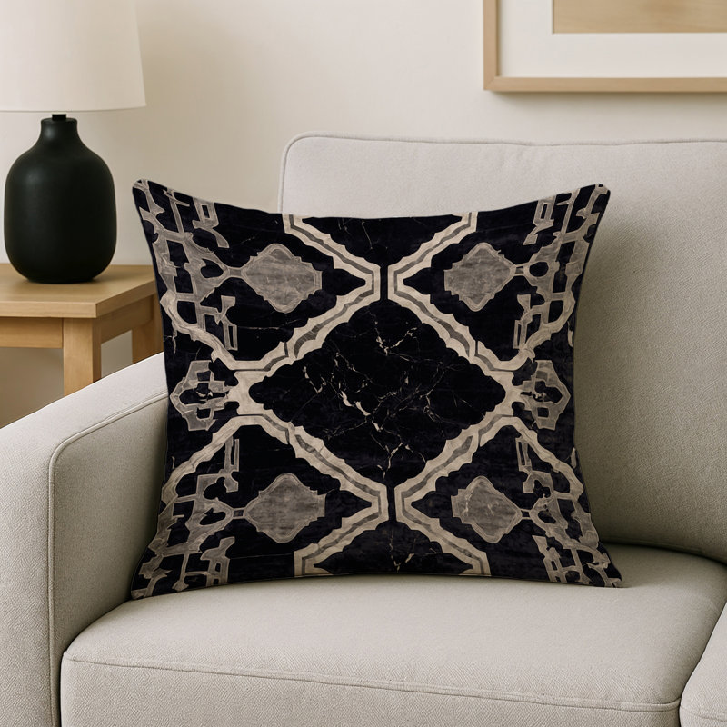 Coussin décoratif intérieur et extérieur Modern, Gris géométrique 52, Carré 16 po