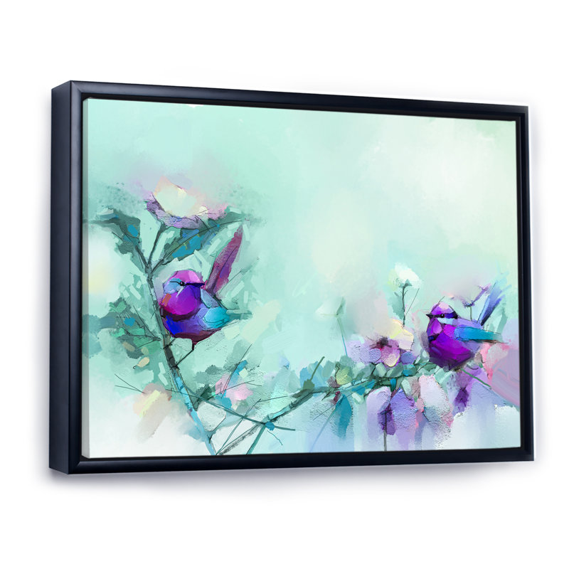 Paintbrush mauve et turquoise - Reproduction sur toile flottante, H 16 po x l 32 po x P 1 po, Cadre flottant noir