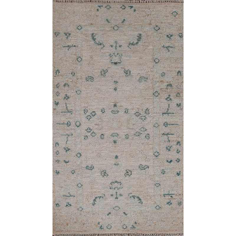 Tapis beige en laine noué à la main de conception unique 1 pi 10 po x 3 pi 8 po New Age