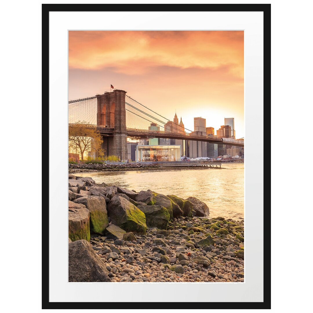 Gerahmtes Poster Brooklyn Bridge Sonnenuntergang