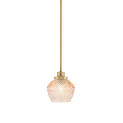 Stratton Stem Hung Mini Pendant Shown In New Age Brass Finish With 6" Amber Textured Glass